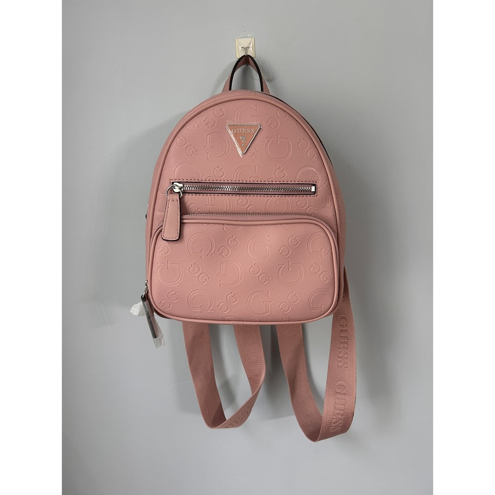 Guess Pink Embossed Logo Mini Backpack Adjustable Logo Straps Blush Bag